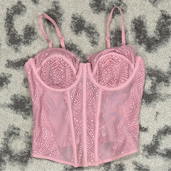 Garage light baby pink lace corset spaghetti strap string going out party top - Picture 1 of 3